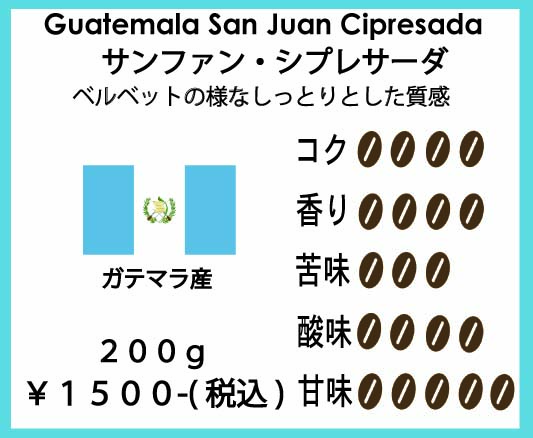 ガテマラ産コーヒー豆サンファン・シプレサーダ